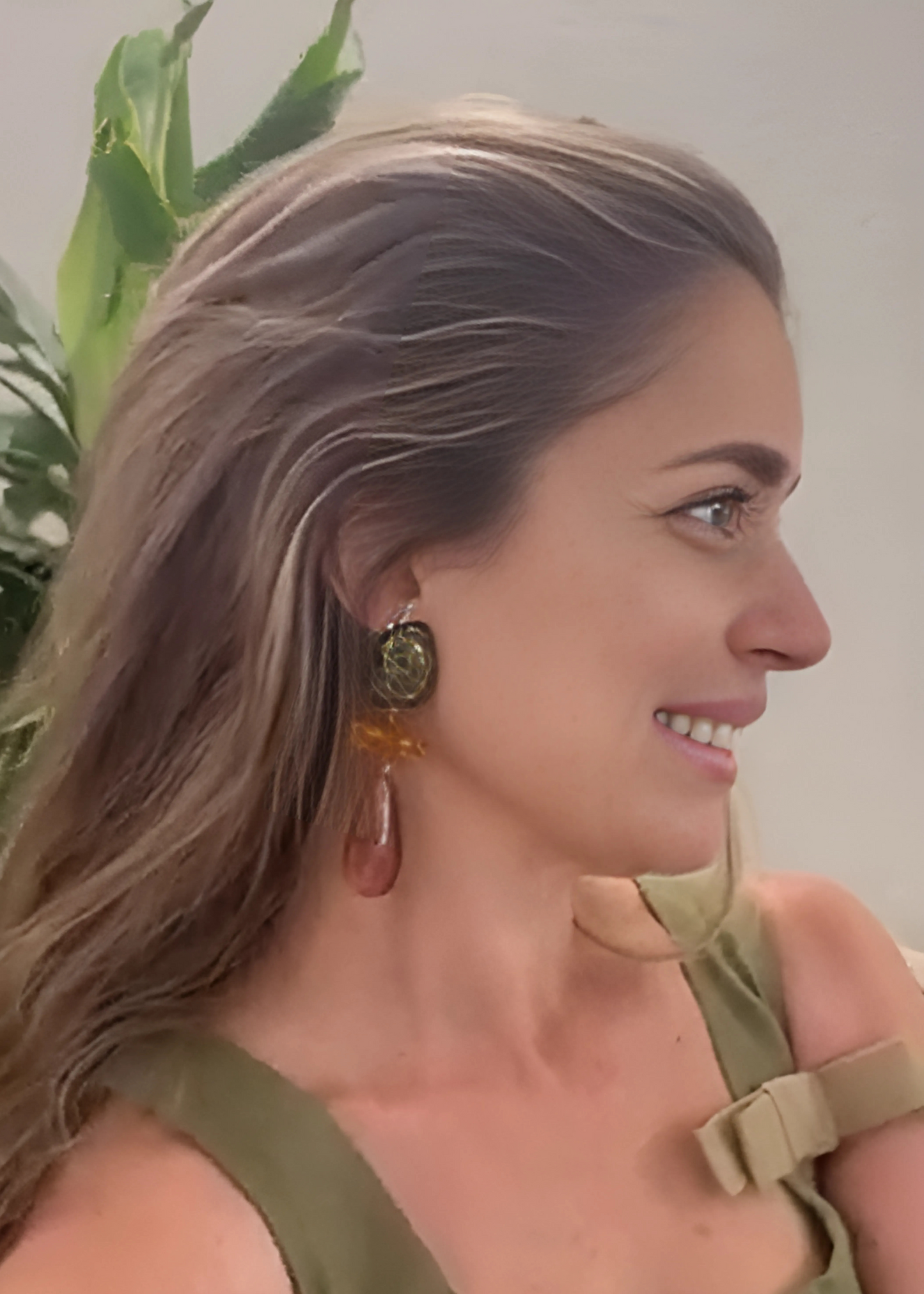 Pink and Green Pendant Resin Earrings