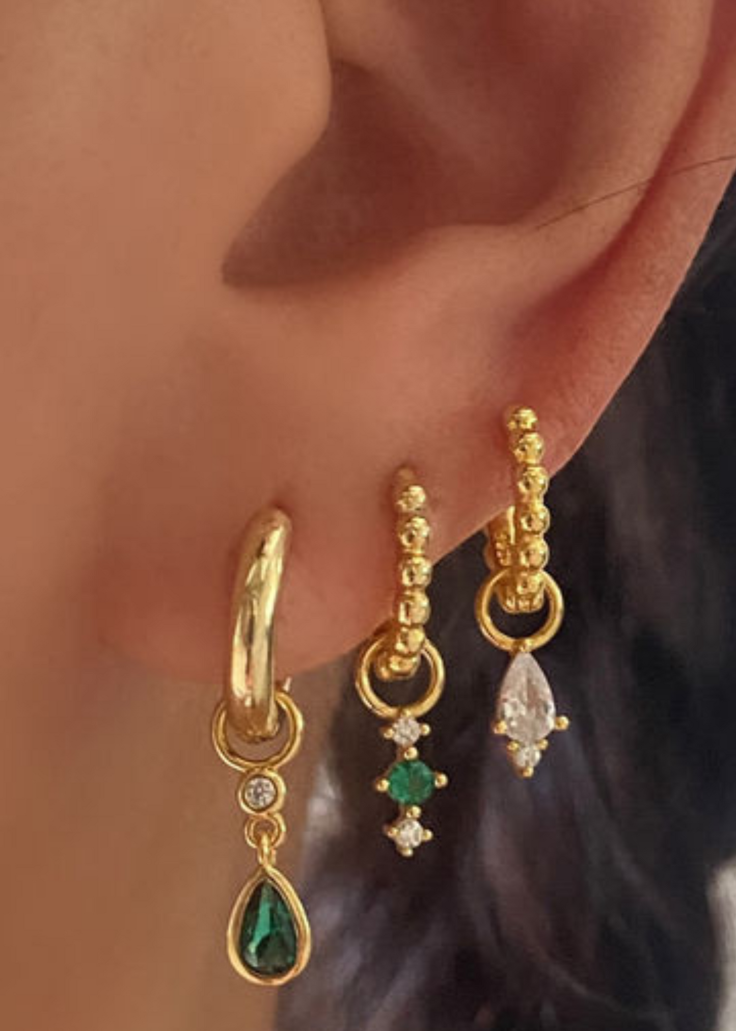 Gold green drop Welcome hoop charm