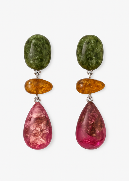 Pink and Green Pendant Resin Earrings