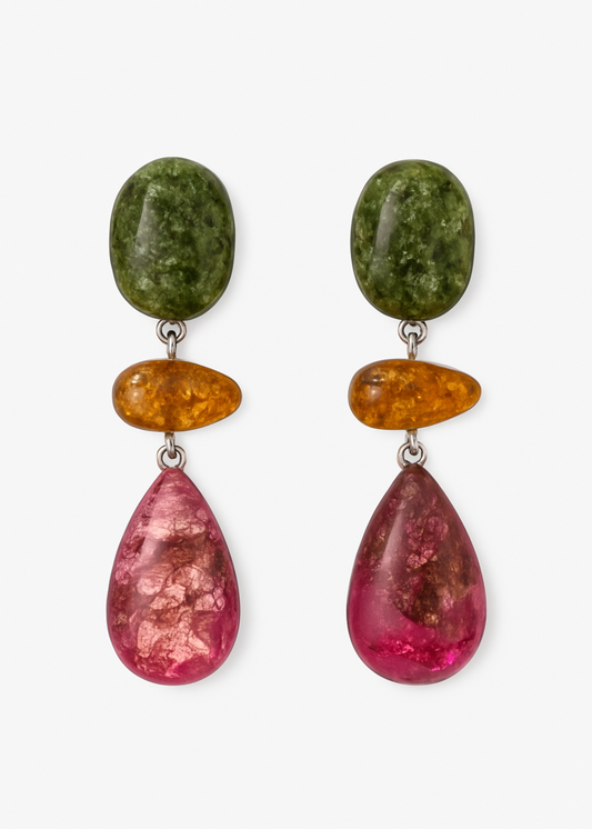 Pink and Green Pendant Resin Earrings