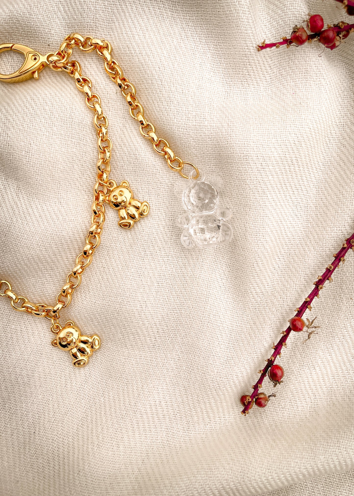 Soft bear bag charm Welcome