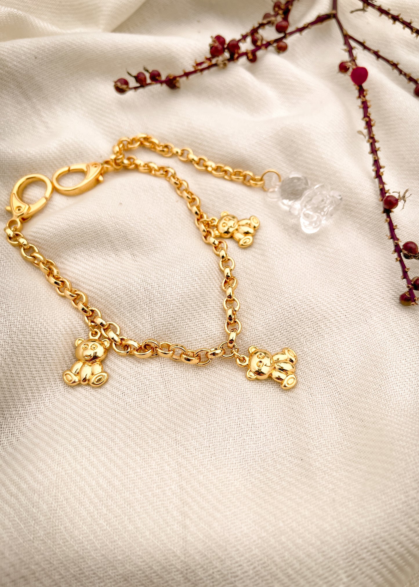 Soft bear bag charm Welcome